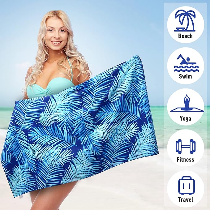 2 Pack Microfiber Beach Towel, Oversized Microfiber Pool Towel 75”x 35”, Sand-Free Beach Towel, Quick Drying Camping Towel, Super Absorbent Bath Towel Blanket, Soft Breathable and Lightweight