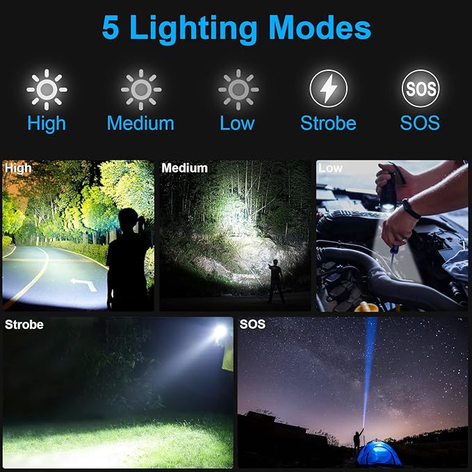 Flashlights LED High Lumens Rechargeable,Brightest 950000 lumens Flash Light, High Power Tactical Flashlight,Handheld Waterproof Flashlights for Emergency Camping Gift