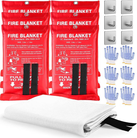 Fire Extinguishing Blanket - 6PCS Emergency Fire Blankets for Home Kitchen House Camping Car Warehouse Office Emergency Prepared Survival Safety MHt