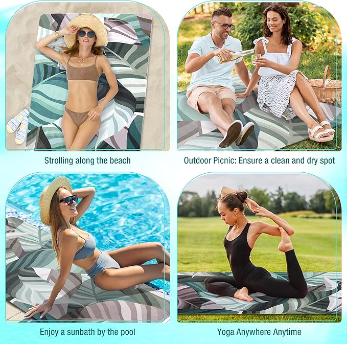 HYSEAS Lightweight Ultra-Thin Beach Towel, Oversized Adult 63"X35" - Sand Free, Quick Dry, Ideal for Swimming, Beach, Travel, Camping, Essential Beach Accessory & Vacation Gift, Tropical Rainforest