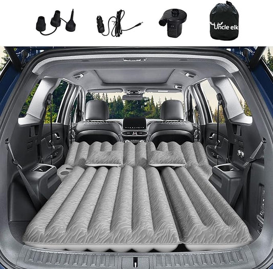 SUV Air Mattress: Inflatable Car Air Mattress for Camping, Flocking Car Bed with Air Pump & 2 Pillows, Portable Sleeping Pad Mattress for Home Car Travel Camping Grey