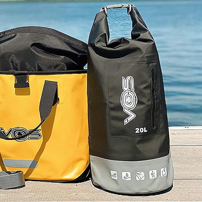 VOS Waterproof Premium Dry Bag – 20L | All-purpose Bag Lightweight Dry Storage Bag Backpack for Travel, Swimming, Boating, Kayaking, Camping, Beach (Black/Grey)