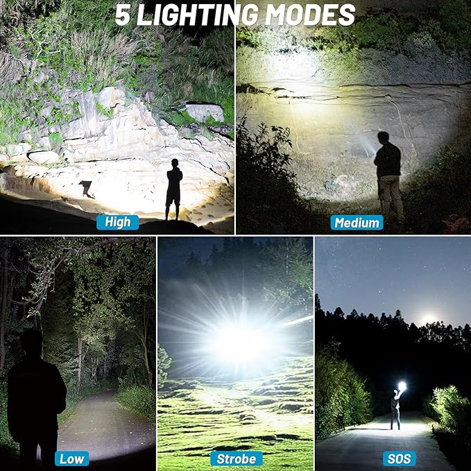 Rechargeable Flash Light Flashlights High Lumens, 990000 Lumens Super Bright LED Tactical Flashlight, 5 Modes IPX6 Waterproof, Powerful Handheld Flashlights for Camping Emergency Outdoor