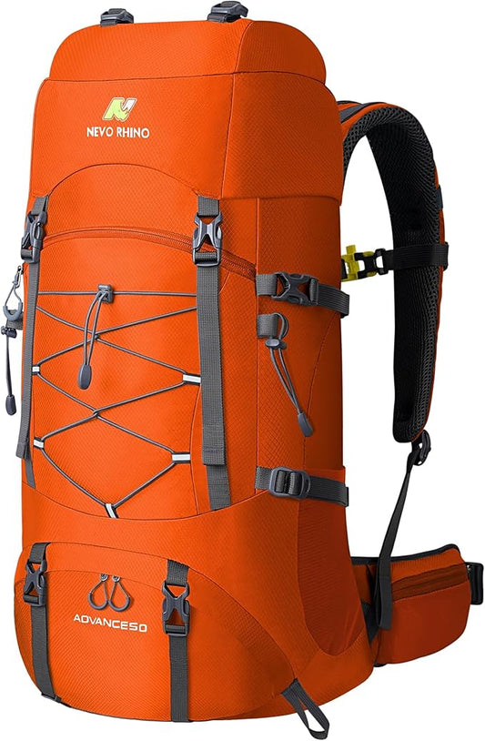 N NEVO RHINO Waterproof Hiking Backpack 50L/60L, Camping Backpack with Rain Cover, Hiking Travel Mountaineering Backpack