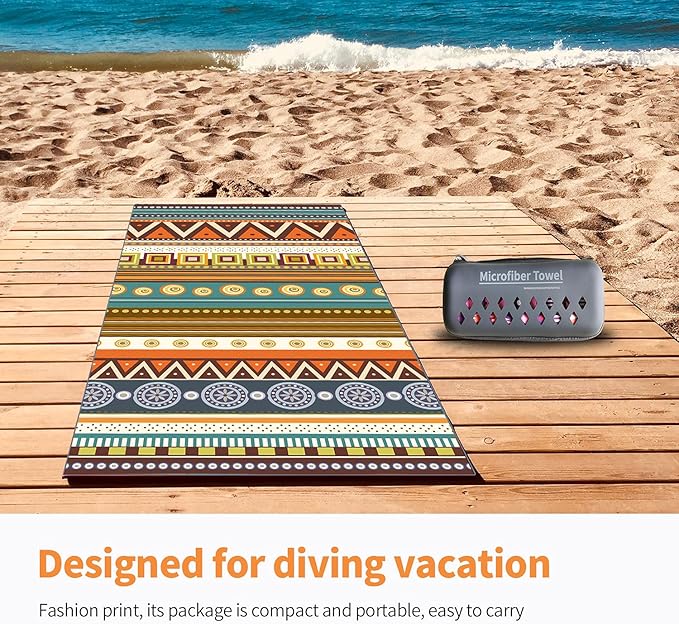 Hiturbo Microfiber Beach Towel-Quick Fast Dry Super Bath Towels Absorbent Lightweight Pool Beach Blanket, Ultra Compact Perfect for Travel Pool Swimming Bath Camping Yoga Gym Sports