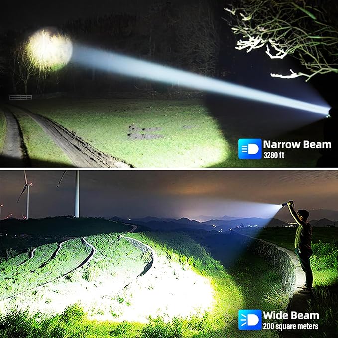 Rechargeable LED Flashlights High Lumens, 2Pack 990,000 Lumens Super Bright Flashlights with 5 Modes, Waterproof Powerful Flash Light Multifunctional Flashlights for Home Emerge∩cies Camping
