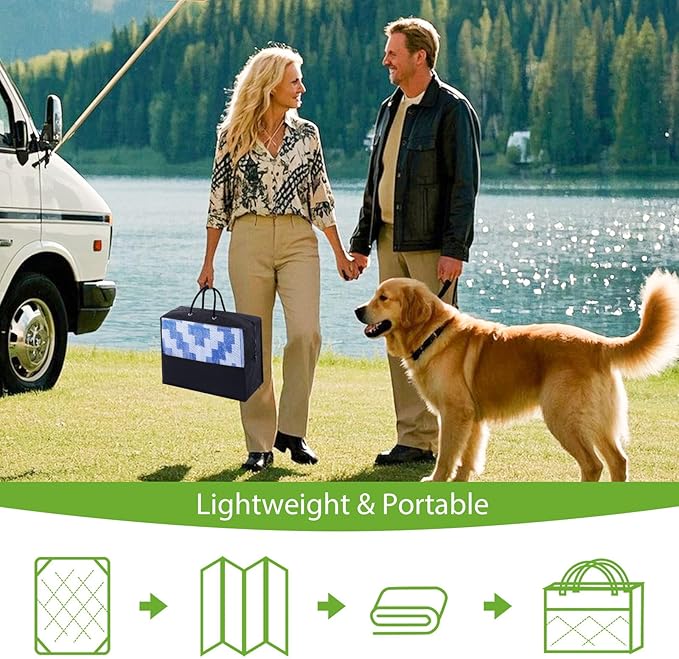 Smiry Waterproof Outdoor Rug 6x9 ft, Reversible Plastic Straw Patio Camping Rugs, Outdoor Indoor RV Mat Carpet for Patio, Outside Entry, Backyard, Deck, Bench, Picnic, Camper, White & Blue