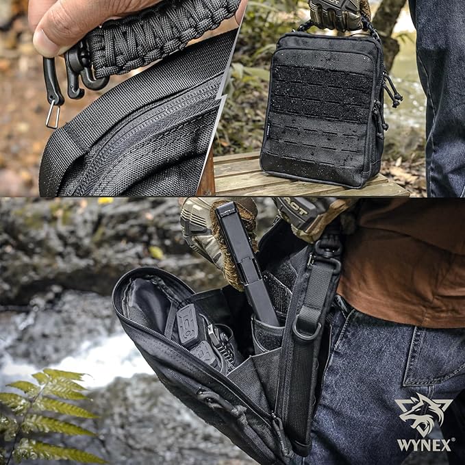 WYNEX Tactical Molle Admin Pouch, Utility EDC Pouch Organizer Modular Tool Pouch of Double Layer Design Medical EMT Attachment Bag Large Capacity with Elastic Webbing Insert Panel