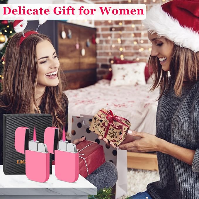 2 Pack Pink Flame Torch Lighter, Cute Pink Lighter,Refillable Butane Lighter, Windproof Torch Lighter for Outdoor Camping BBQ Candle,Nice Gift for Girls,Women on Birthday,Mother's Day Without Butane