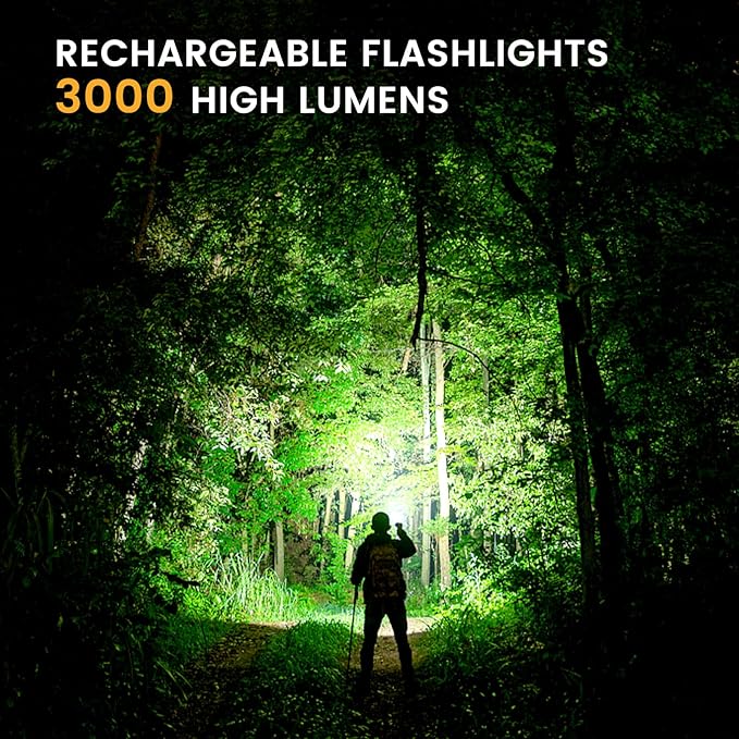 Flashlight Rechargeable High Lumens, Flashlight Rechargeable USB-C, Powerful Handheld Flash Light 5 Modes, Super Bright Pocket LED Flashlight for Camping, Emergency, Rescue(2 Pack)