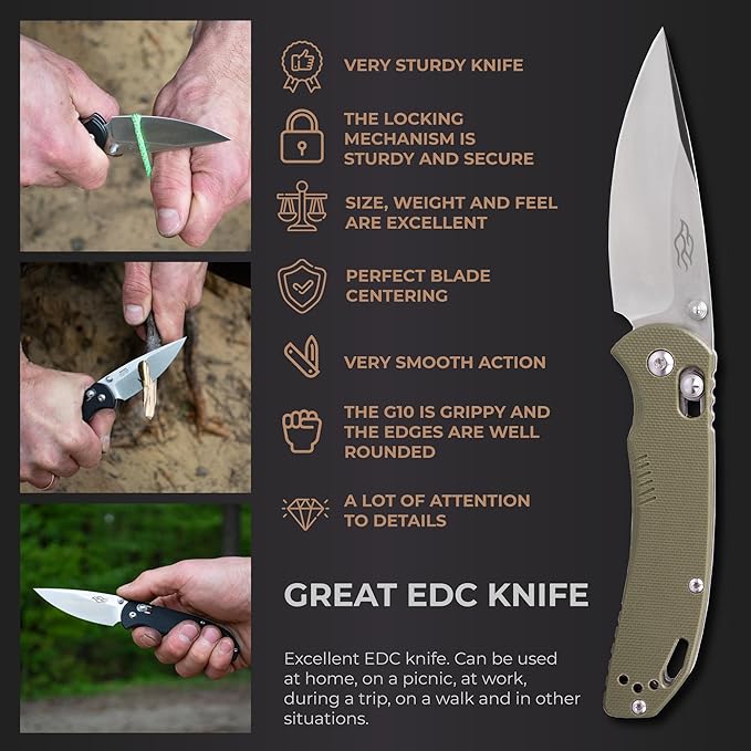 Firebird GANZO F753M1 Pocket Folding Knife Anti-Slip G-10 Handle with Clip 440C Stainless Steel Blade Camping Hunting Gear Fishing Folder Outdoor EDC Knife (Green)