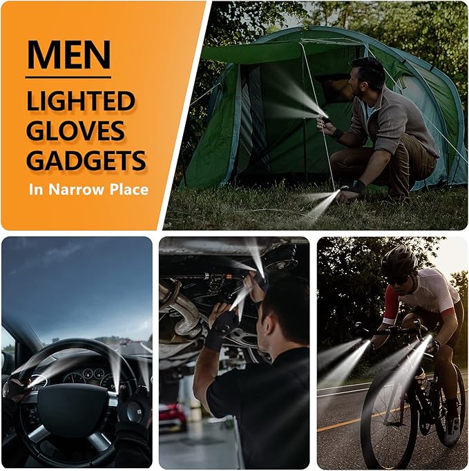 LED Flashlight Gloves Valentine's Day Gifts for Men Women Stocking Stuffers for Men Gifts Gadgets for Men Christmas Birthday Gifts for Him Who Have Everything Unique Gift Camping Accessories Fishing