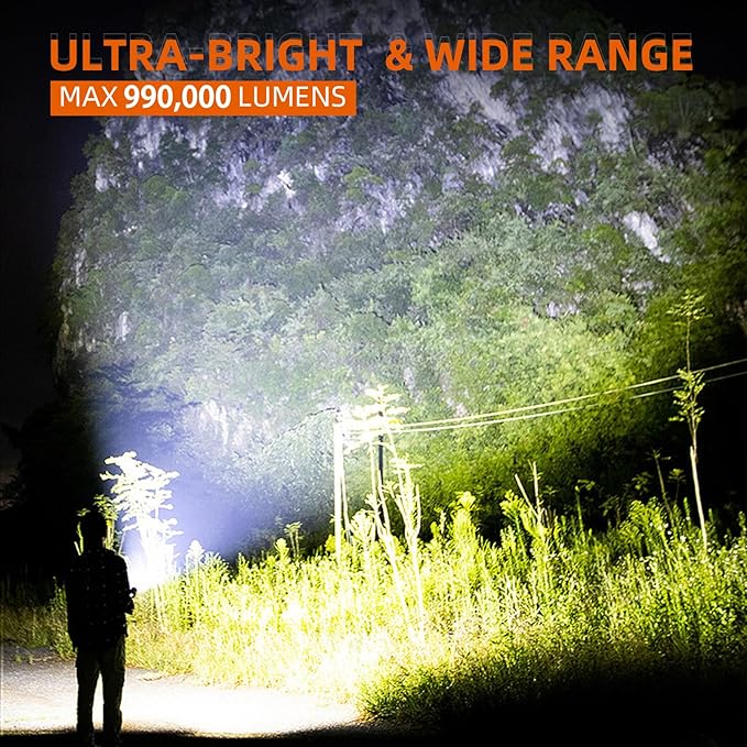 Rechargeable LED Flashlights High Lumens: 900,000 Lumens Super Bright Tactical Flashlight, 7 Modes with Cob Work Light, IPX7 Waterproof, Powerful Flash Light for Home, Gift for Men Women