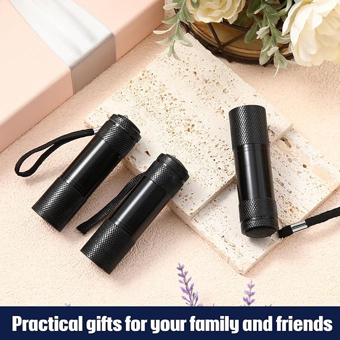 VIHOSE 32 Pcs Mini Flashlights Bulk, Bright Aluminum Handheld Flash Light with Lanyard, Small LED Flashlights for Kids Night Reading Emergency Hurricane Camping Hiking Party Favors(Black)