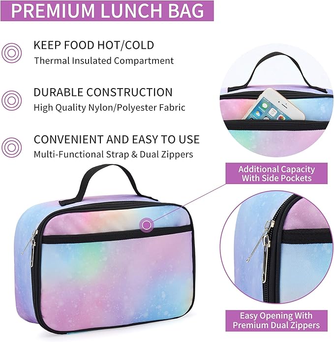 rickyh style Lunch Box with Padded Liner, Spacious Insulated Lunch Bag Durable Thermal Lunch Cooler Pack with Strap for Boys Girls Adults School Sports Beach Picnic Work Camp,2 Pocket (LBXINGXING