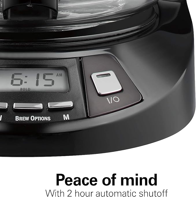 Hamilton Beach 12 Cup Programmable Drip Coffee Maker with 3 Brew Options, Glass Carafe, Auto Pause and Pour, Black Stainless (46293)