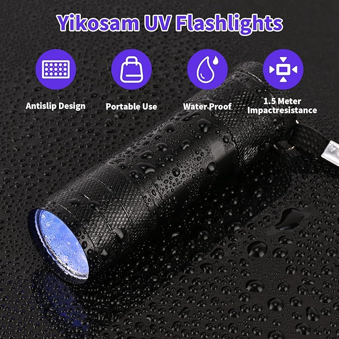 10 Pcs UV Black Light Flashlights Bulk, 9 Led 395-400nm Mini Blacklight Handheld Portable Torch Pet Urine Detector for Bed Bug, Hair, Dog Cat Urine and Stains Batteries Included