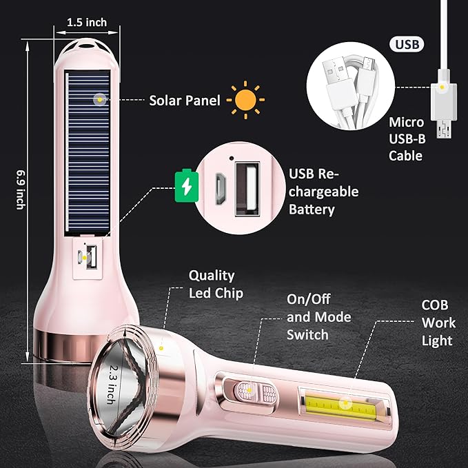 LED Flashlights, Bright Flashlights for Emergencies, Camping, Hiking, Walking, 3 Modes Flash Light with COB Work Light, Capable to Recharge Mobile Devices,fl-LL-5898-p-n-0