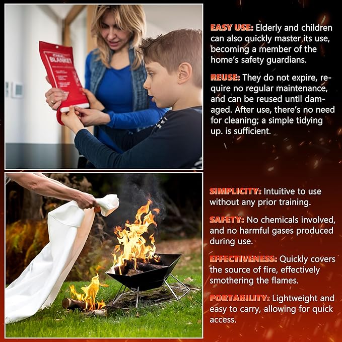 Fire Blankets Emergency for Home, Fire Blankets to Smother a Kitchen Fire, 40” x 40” Emergency Fire Blanket 8 Pack, Fiberglass Fire Blanket for Kitchen, Camping, Car, Picnic, Fireplace