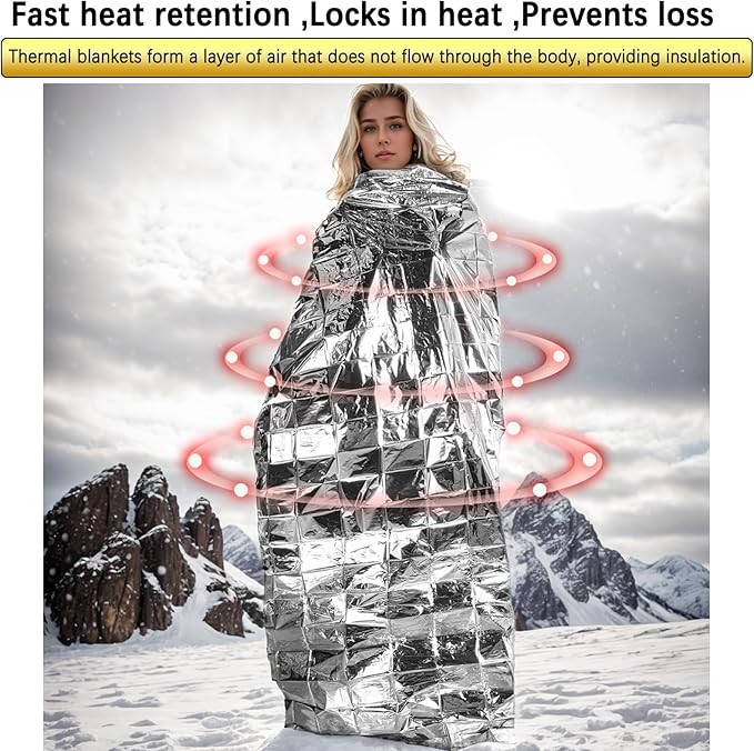 Emergency Poncho with Mylar Lined Hood, Reflective, Thickened Double Sided, 90% Heat Retention, Orange, Ultralight Outdoor Survival Blanket for Men, Women, Adults, Camping, Hiking