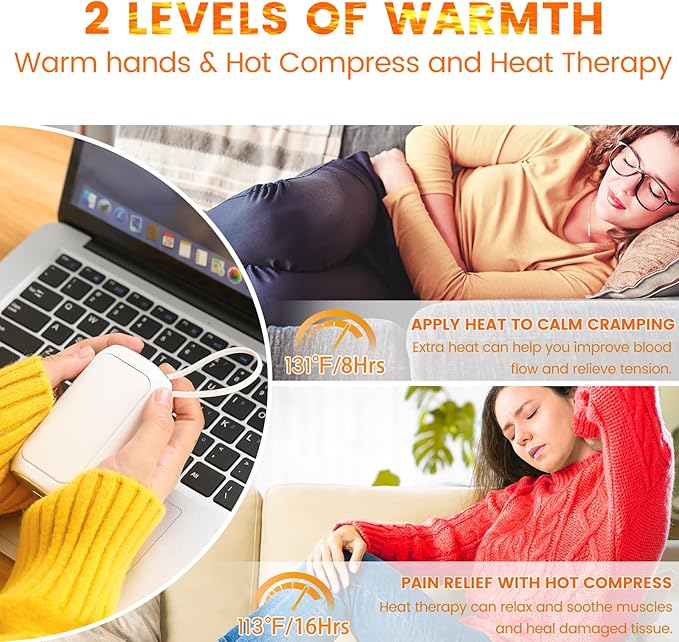 Hand Warmers Rechargeable, 16 Hrs Heating time, 10000mAh 2 in 1 Reusable Electric Portable Pocket Heater Hot Hands, Heat Therapy Great for Raynauds, Camping, Football, Women Men Gifts