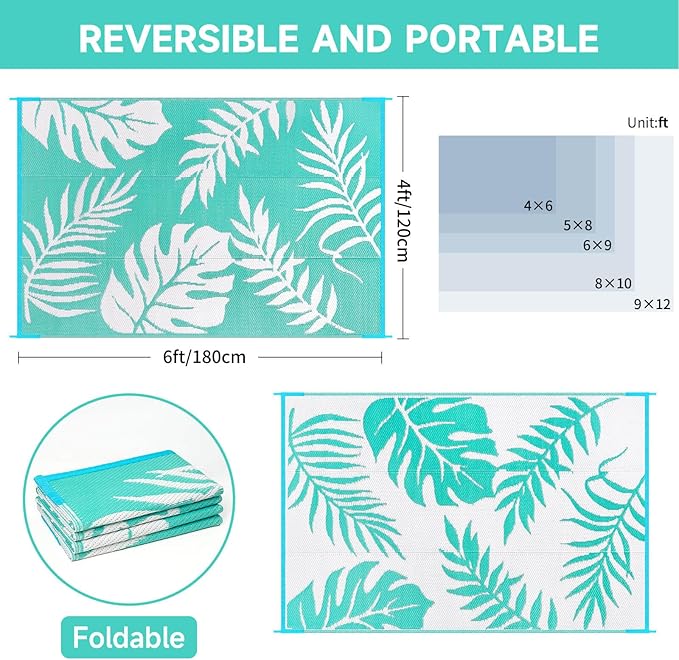 Outdoor Rugs Patio Camping Waterproof - 4x6 Plastic Straw Patio Rug Portable for Campers, Outside RVs Mat, Outdoor Area Carpet for Patios Clearance, Backyard Porch, Balcony, Picnic