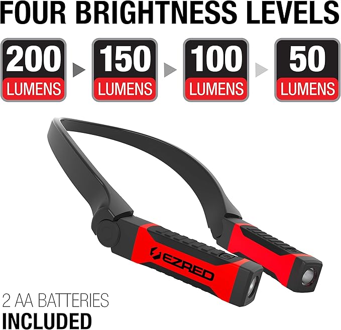 EZRED Bright NK10 ANYWEAR Neck Light for Hands-Free Lighting, Red and black