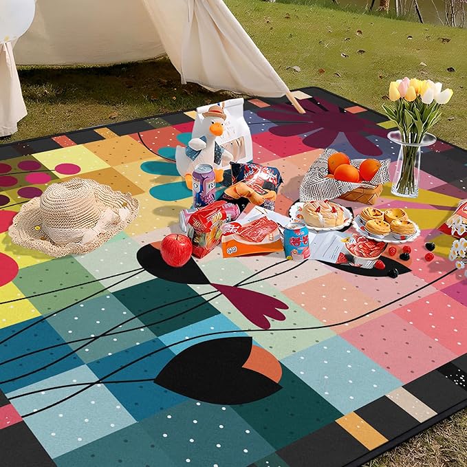 Boho Floral Picnic Blanket Waterproof Foldable Extra Large Picnic Mat Beach Blanket 60"x80" for Camping Beach Hiking Patio Party Outdoor Decor Gifts