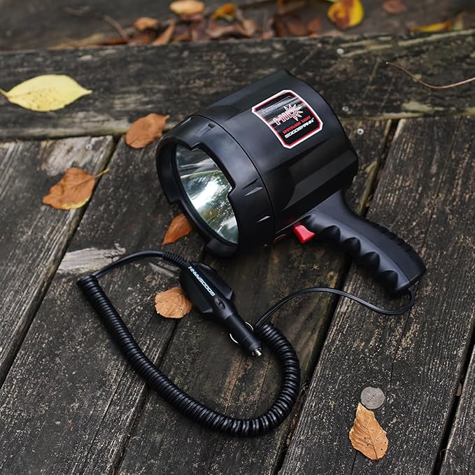 GOODSMANN 2000 Lumen Handheld Spotlight HID Spot Light with 12V DC Car Charger Trigger Activated Floodlight Camping Flashlight for Sailing Patrolling Fishing Hunting Hiking Road Trips