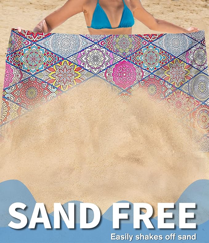 Microfiber Beach Towel – Quick Dry Lightweight Sand Free Oversized Large Towel Accessories Travel Must Swim Pool Yoga Camping Summer Cruise Ship Essentials Compact Sandproof Gift Bohemia(71" 32")