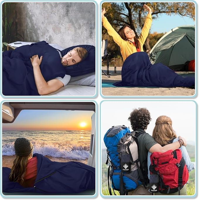 Sleeping Bag Liner, Sleep Sack Travel Sheets, Two-Way-Zipper Expose Feet Separately, Portable Single Camping Sheet for Hotel,Hostels,Business Trips