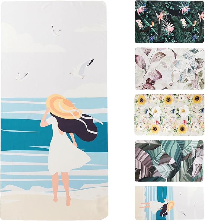 HYSEAS Lightweight Ultra-Thin Beach Towel, Oversized 78"X35" for Adult - Sand Free, Quick Dry, Perfect for Swimming, Beach, Yoga, Travel, Camping, Essential Beach Accessory & Vacation Gift, Beach Girl