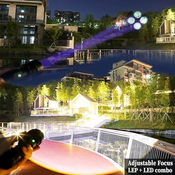 VASTFIRE World's Smallest & Brightest Flash Light 10,000 lumens 1-Mile Best Long Throw Spotlight Flashlights Most Powerful Flashlight High Lumens LEP + LED Combo