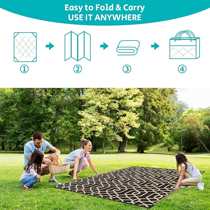 HEBE Outdoor Rug 9'x12' for Patios Waterproof Clearance Reversible Patio Mat Plastic Straw Rug RV Camping Mat Outside Area Rug Carpet for Camping RV,Porch,Deck,Balcony,Camper,Backyard