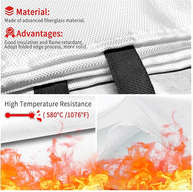 COSHNIBI Fire Blanket Emergency Fire Blanket for Home & Kitchen High Heat Resistant Fire Suppression Blankets Fiberglass Fire Blanket (1 pack)