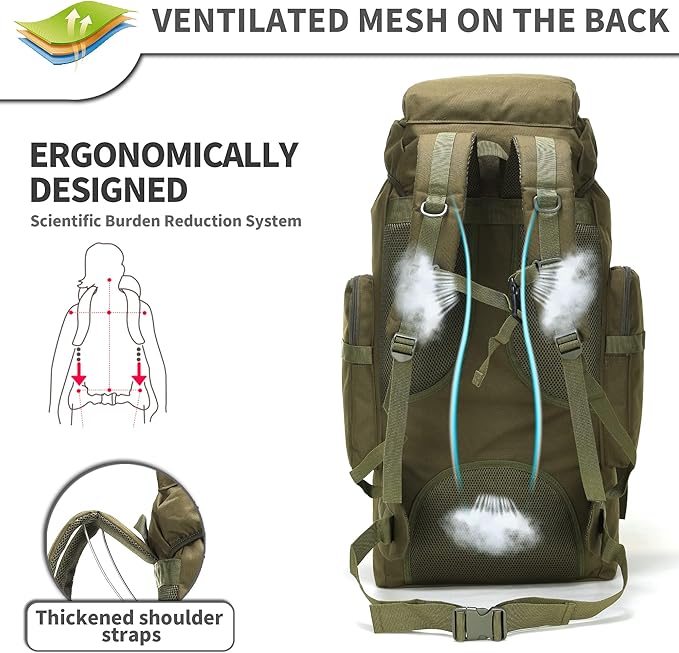 70L Camping Hiking Military Tactical Backpack Outdoor Water-Repellent Adjustable Sport Bags