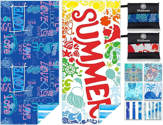 2 Pack Microfiber Lightweight Beach Towel Sand Free Quick Dry Absorbent Thin Compact Towels for Swimming Pool Camping Beach Accessories Large Easy Pack Travel Things for Vacation Essentials Gift