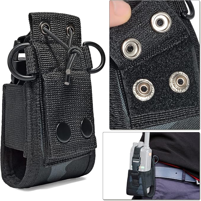 HYS Radio Holster with Strap, Walkie Talkie Pouch Nylon Case Holder, Shoulder Strap fits for GPS Radio, Motorola GP88S baofeng UV82 Midland Icom Two Way Radio