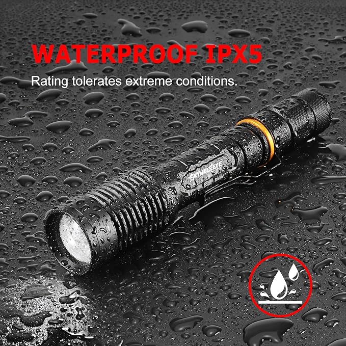 2 Pack 5 Modes LED Rechargeable 5000 High lumens Flashlights, Super Bright Zoomable Flashlight Waterproof for Kids Camping,emergencies