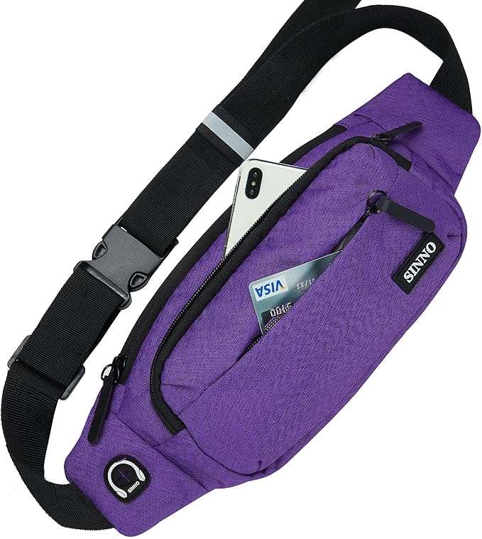 SINNO Large Crossbody Fanny Pack for Women Men Belt Bag With 4-Zipper Pockets for Travel Running Hiking Workout Dog Walking Outdoors Sport Fishing Waist Pack Bag Carrying All Phones