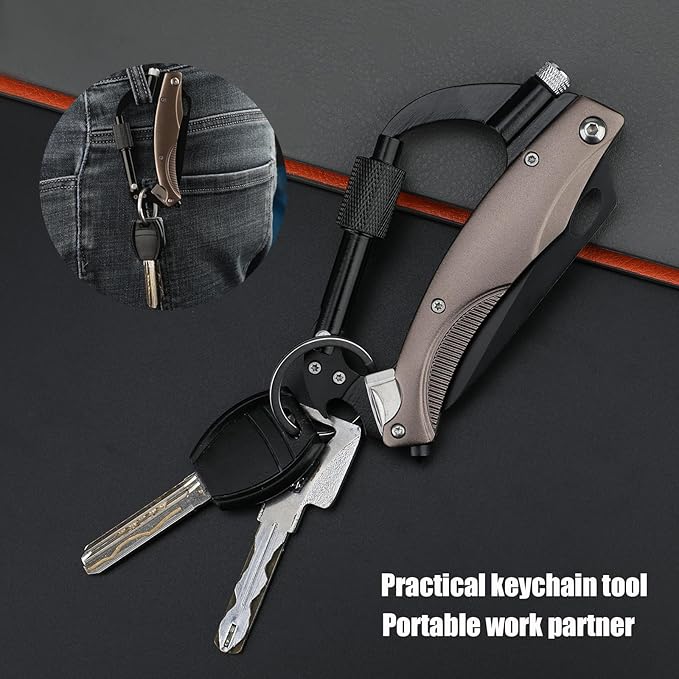Multitool Carabiner with Knife : EDC Carabiners Keychain,LED Flashlight,Glass Breaker and Bottle Opener,Tactical Carabiner Multi-Tools and Outdoor Survival Gear for men