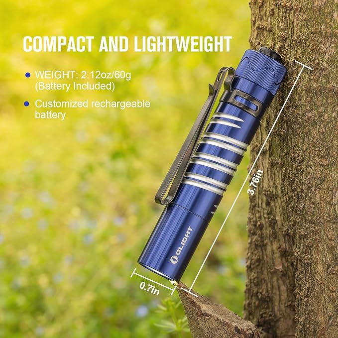OLIGHT I5R EOS 350 Lumens Rechargeable Tail-Switch LED Flashlight Powered by USB Rechargeable Battery, Slim EDC Pocket Flashlight for Camping, Outdoor, and Emergency(Regal Blue)