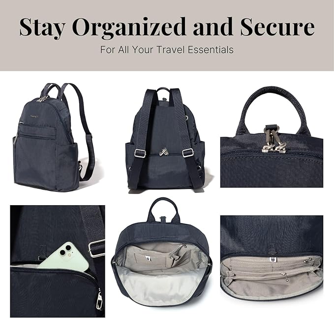 Securtex® Anti-theft Vacation Travel Backpack 10x13" Slash-Resistant Nylon Daypack w/RFID, French Navy