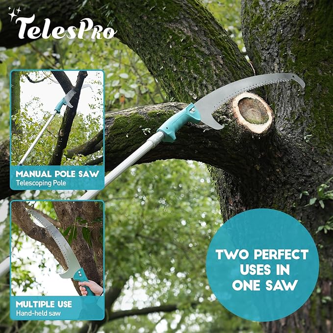 Extendable Tree Trimmer: Manual Pole Saw | 7-30ft Telescoping Pruning Pole for Tree Trimming | Saw Attachment, Safety Goggles, and Gloves Included | Trim Branches up to 2" Diameter