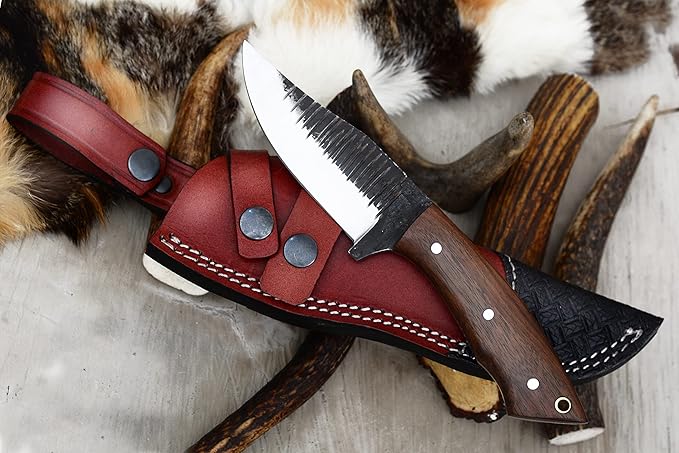 Hunting Knife with Holster, Handmade Horizontal Carry Knife with Comfortable Grip, Bushcraft Knife with Leather Sheath, Stainless Steel Tracker Knife Warrior