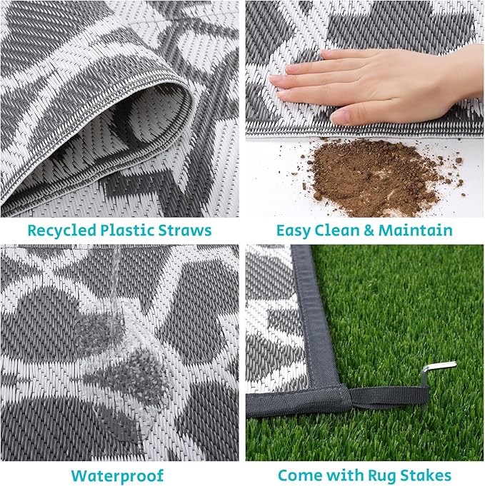 HEBE Outdoor Rug 8'x10' for Patios Waterproof Clearance Reversible Patio Mat Plastic Straw Rug RV Camping Mat Outside Area Rug Carpet for Camping RV,Porch,Deck,Balcony,Camper,Backyard