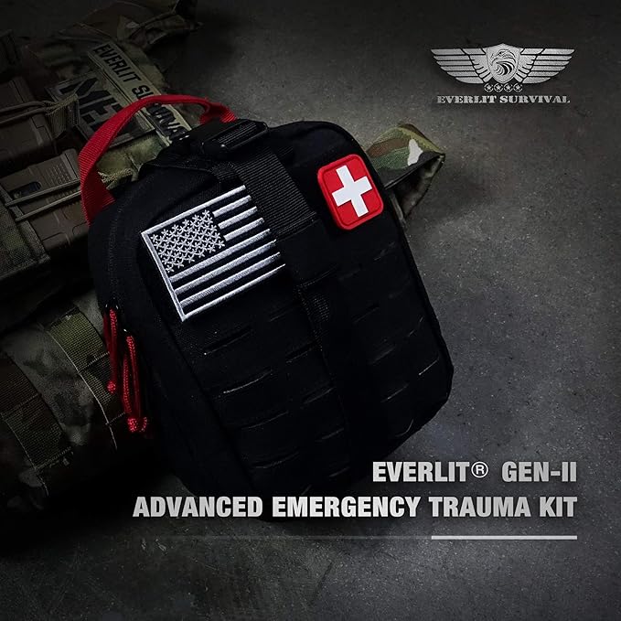 EVERLIT Advanced Emergency Trauma Kit, CAT GEN-7 Tourniquet Mil-Spec Nylon Laser Cut Pouch with 36" Splint, Military Combat Tactical IFAK for First Aid Response Bleeding Control