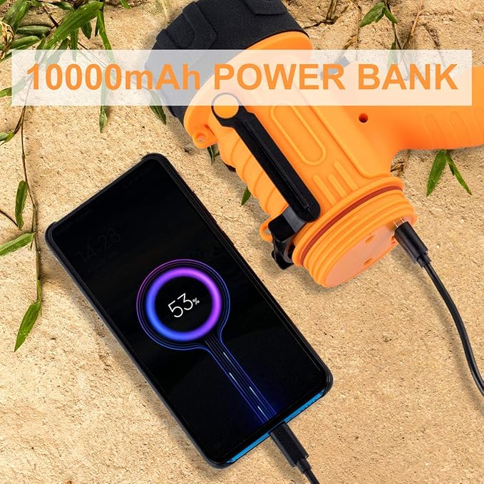 YIERBLUE Rechargeable Spotlight,Handheld rechargeable spotlight 18W waterproof Flashlight, Super Bright 100000 Lumens LED,10000mAh 20h Ultra-long Standby,Ideal Spotlight for Boating, Camping…