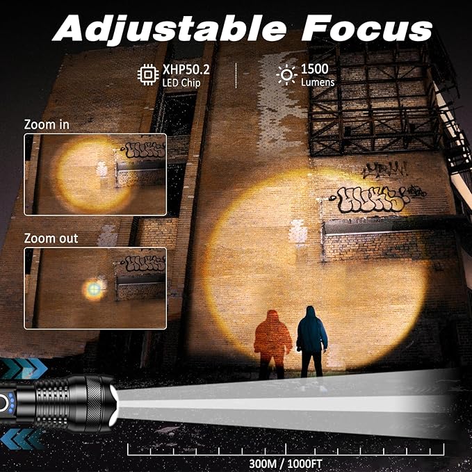 ISUNMEA Rechargeable Strong Flashlight, Zoomable LED Powerful Flashlights 1500LM High Lumens w/ 5 Modes Waterproof Handheld Flash Light for Emergencies Outdoor Camping Hiking Home Power Outage (2)