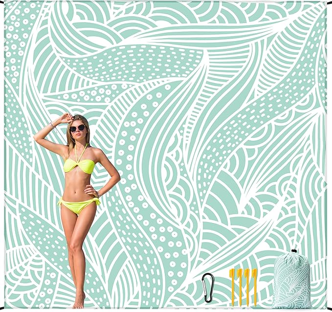 Beach Blanket Waterproof Sandproof Beach Mat 79βx 83β for 1-4 Adults Quick Drying Durable Outdoor Picnic Mat for Beach Festival Travel Picnic Camping Hiking (LBL-Ripple, 79"Γ108"(6 Person))